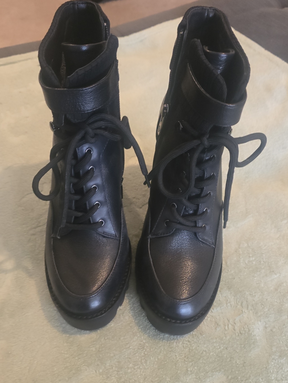 ANTONIO MELANI Black Lace-Up Ankle Boots with Ankle Strap